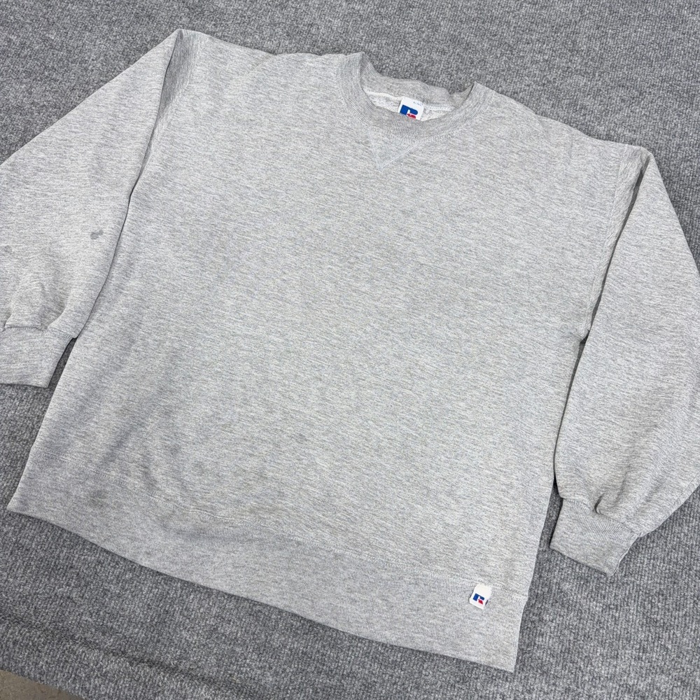 Vintage Russell Athletic Sweatshirt Men Large Made in USA 90s Gray Crewneck READ